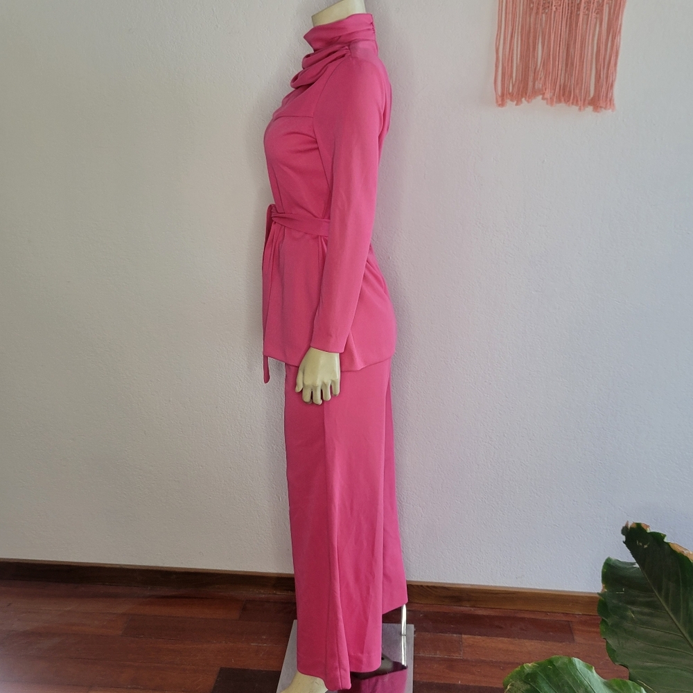 Vintage 70s Hot Barbie Pink Leisure Wear Pant Set - Picture 4 of 9